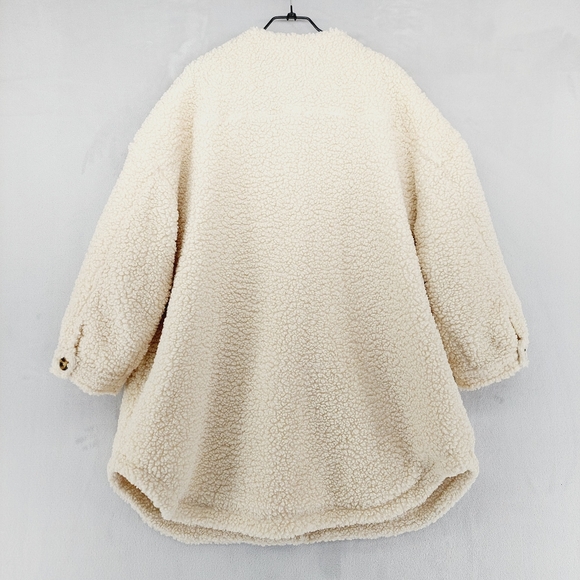Vigoss® Ivory Cozy Long Sleeves Pockets Sherpa Longline Shacket Z99 - Picture 8 of 12